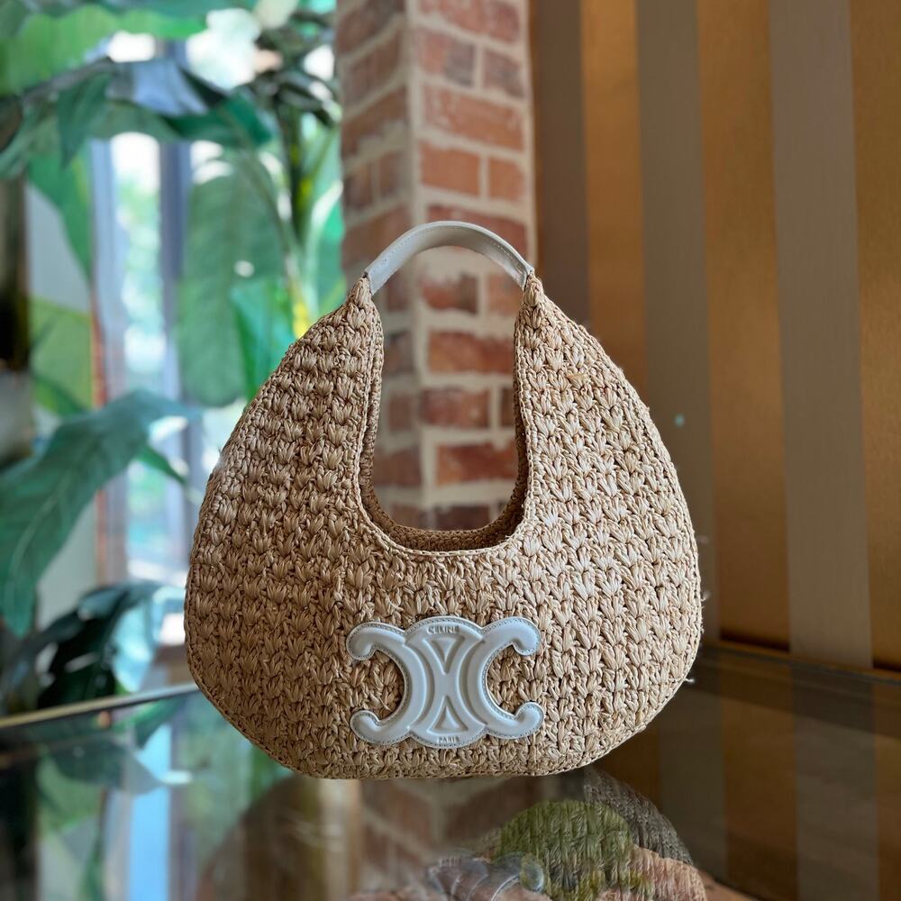CELINE Classic Panier Natural White Raffia and Calfskin Hobo Bag - Picture 1 of 14